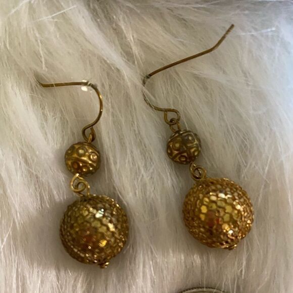 Large Gold Bead Hook Earrings - Picture 2 of 3